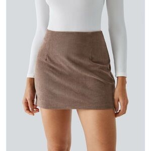 NWT High Waisted 2-in-1 A Line Mini Corduroy Casual Skirt skort brown SIZE XS
